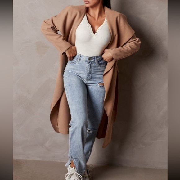 02 Made in Italy Belted Shawl Coat With Side Pockets - Picture 2 of 2